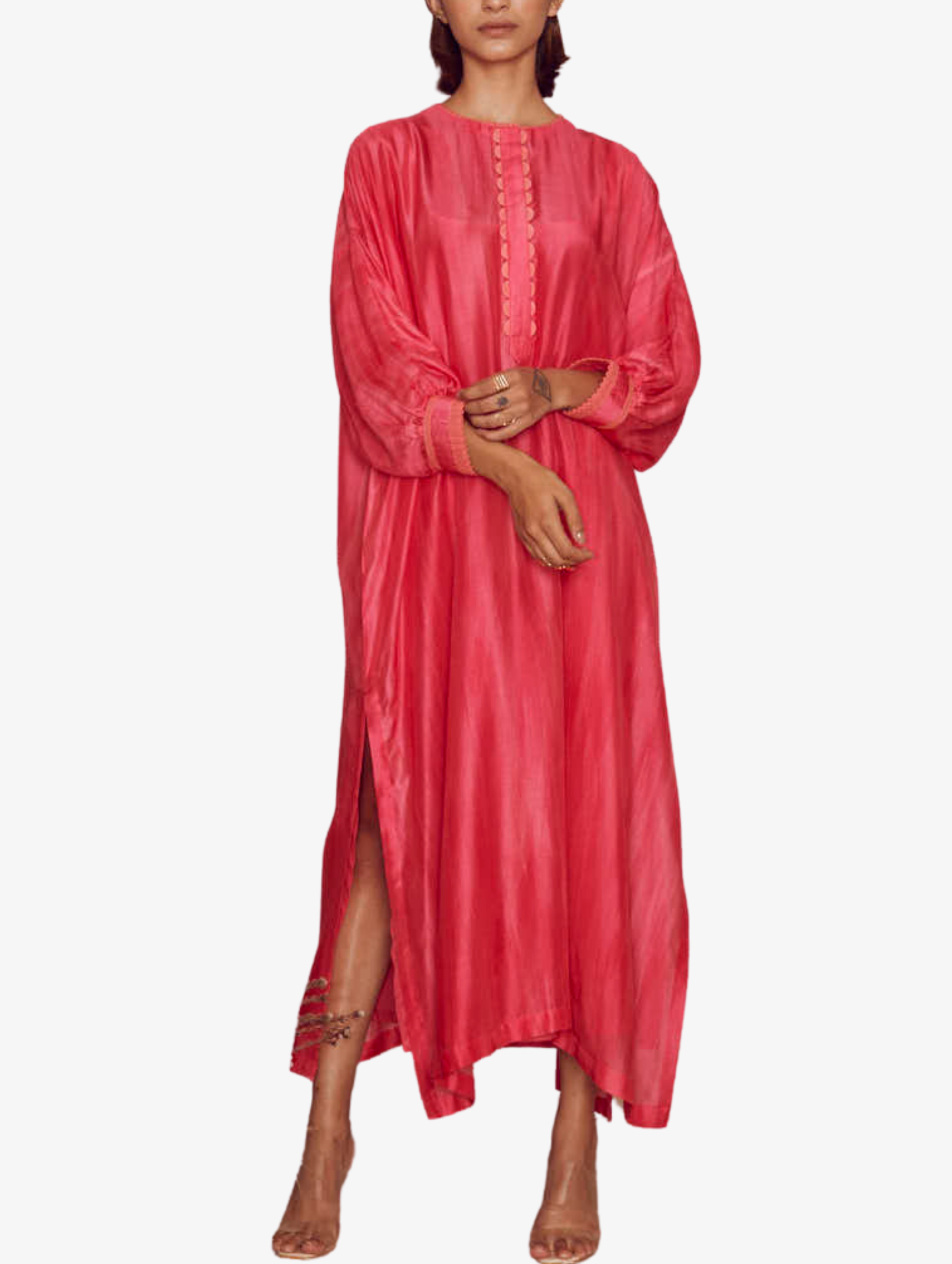 Fuchsia Ombre Printed Silk Kaftan Shirt