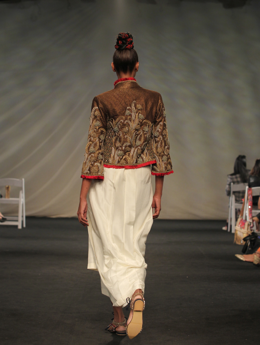 Gold Embroided Jacket with Cream Dress