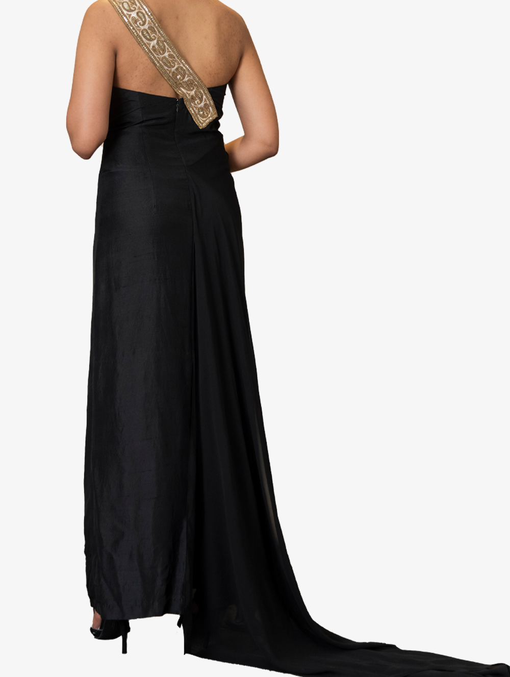 Black Full length Georgette Drape Dress