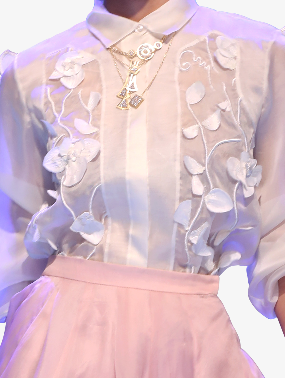 Petal embroidered shirt with skirt