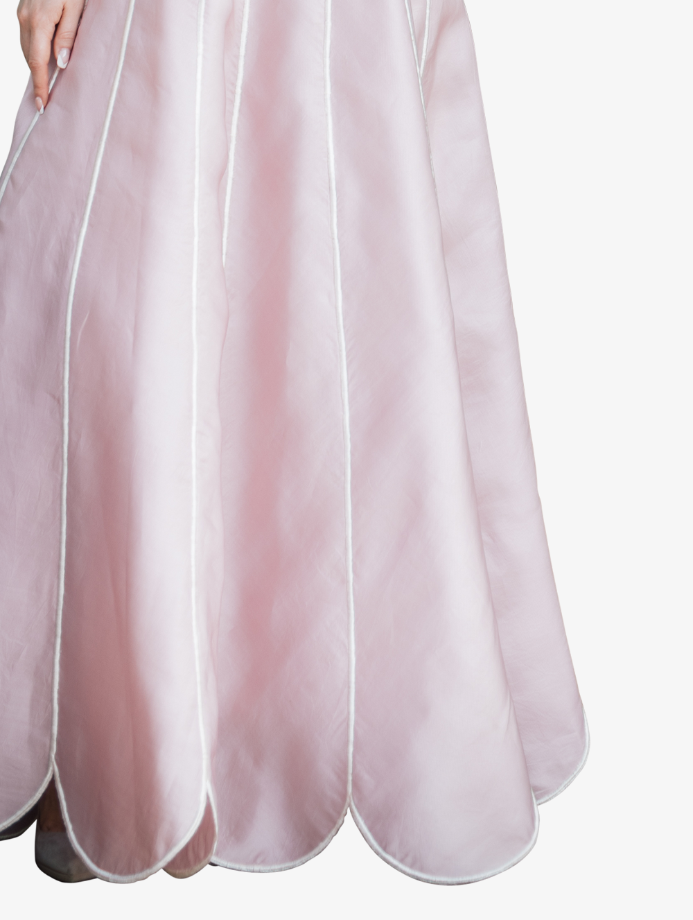 Pink organza ruffle crop top and petal skirt