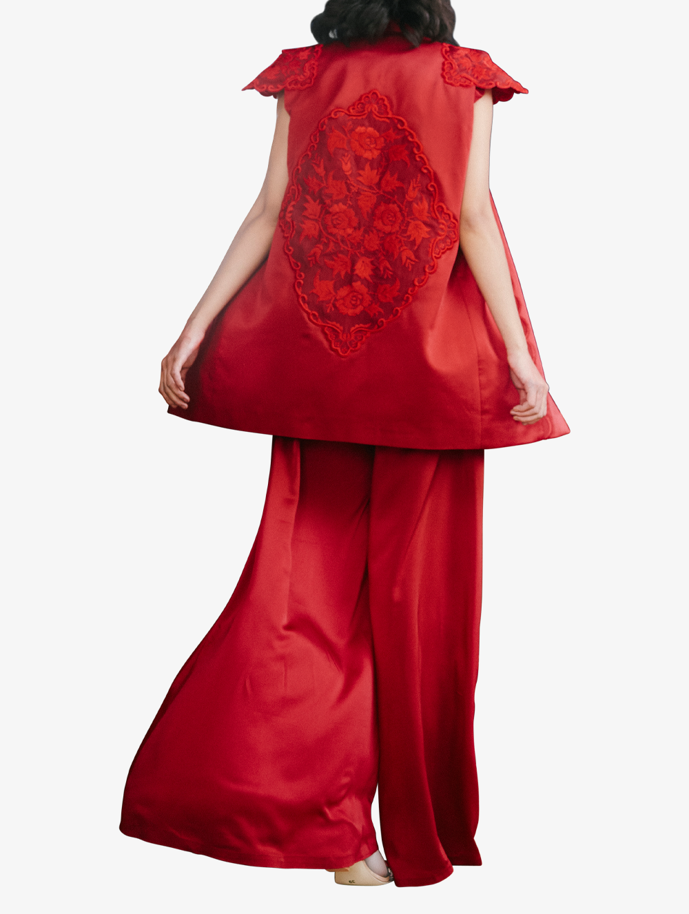 Ruby Red Embroidered Suit Set