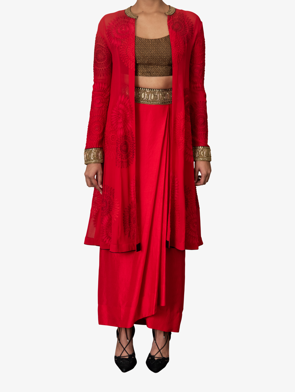 3 Piece set with a red georgette jacket