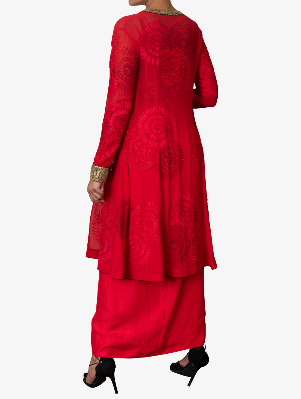 3 Piece set with a red georgette jacket