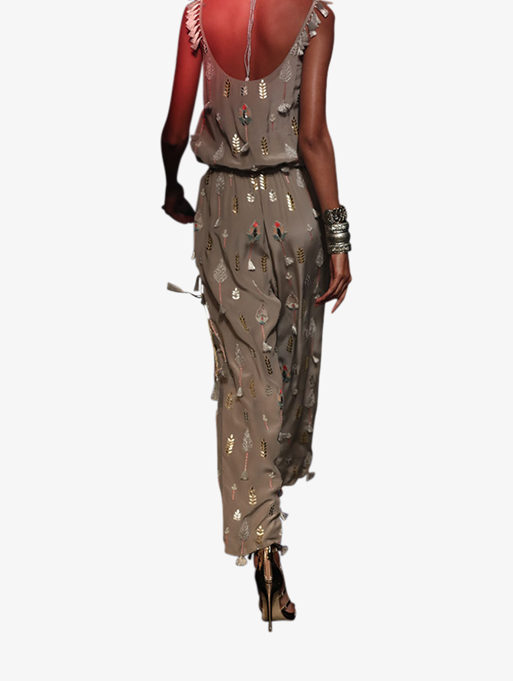 Grey crepe folk embroidered jumpsuit