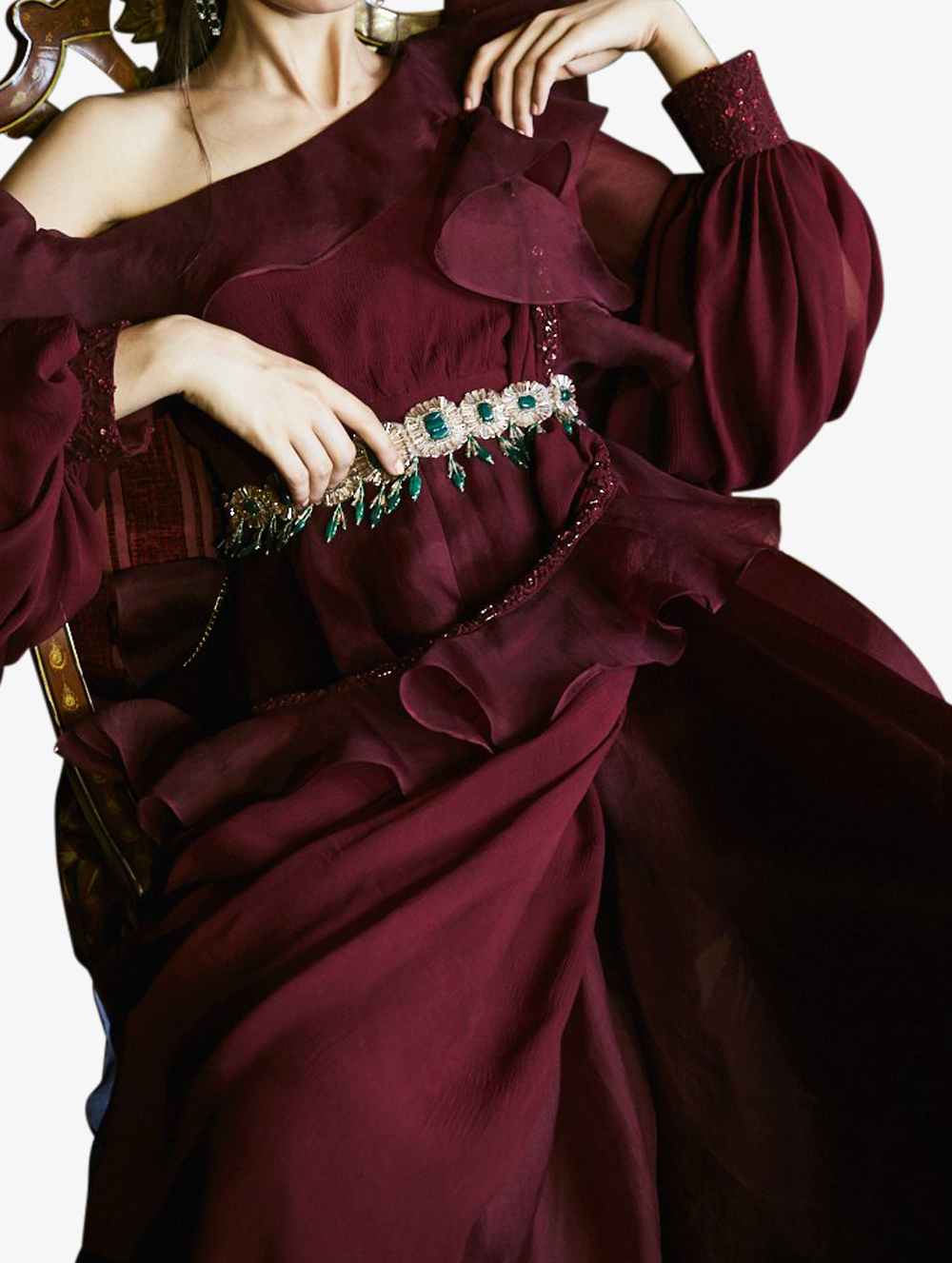 Maroon Ruffled Jumpsuit