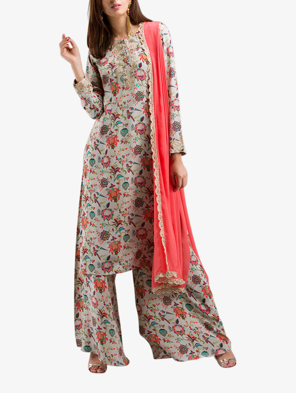 Embroidered Kurta with Lace Dupatta