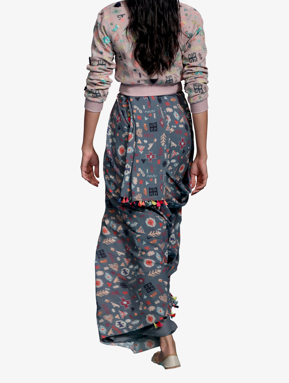 Lavendar lime bandhini with blue bandhini kilim + petticoat