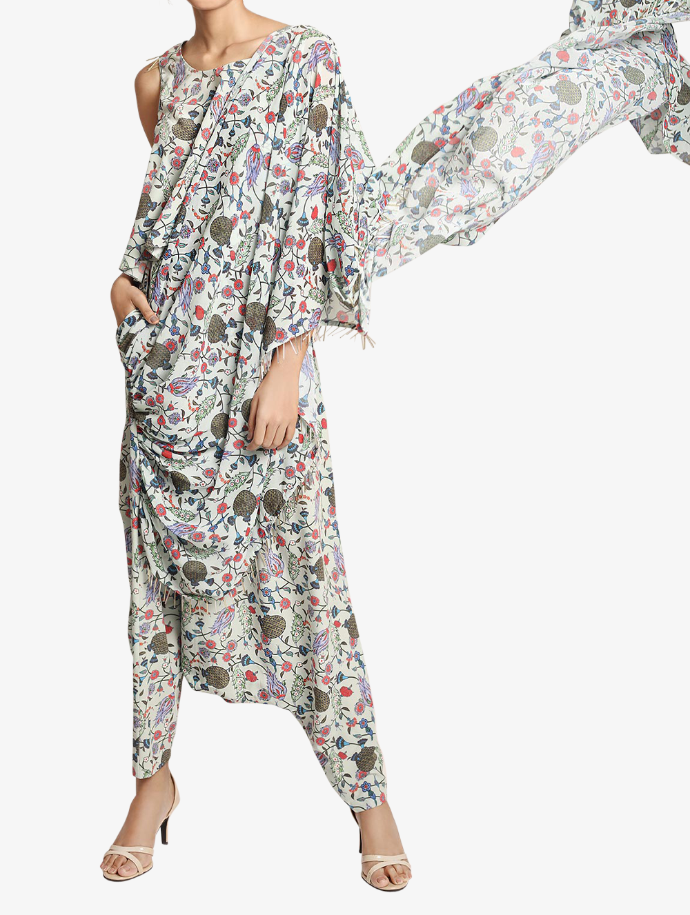 Powder blue Top with Attached Drape Set