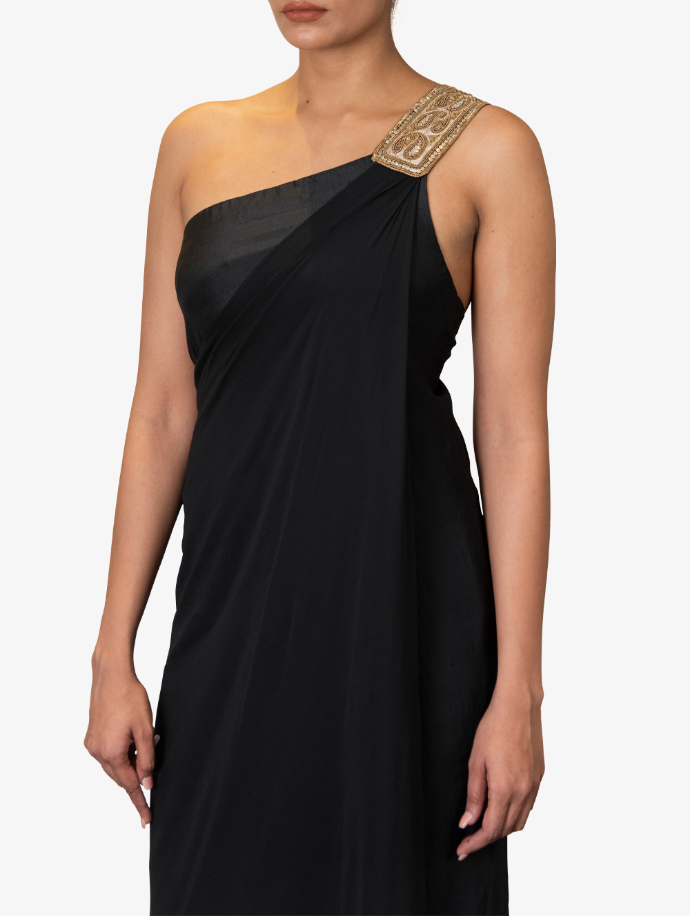 Black Full length Georgette Drape Dress