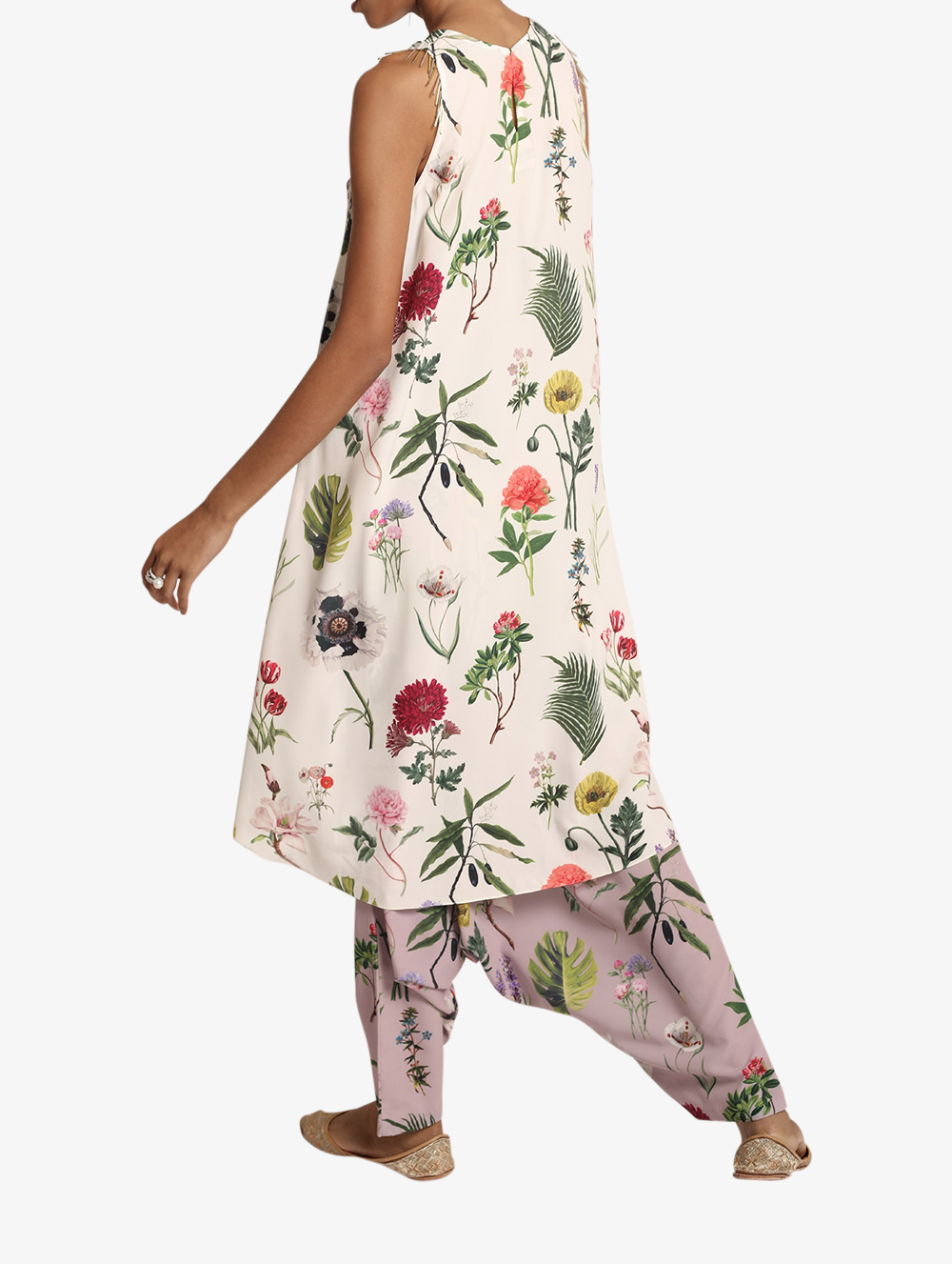 Ivory Bageecha print Kurta with Lilac low trousers
