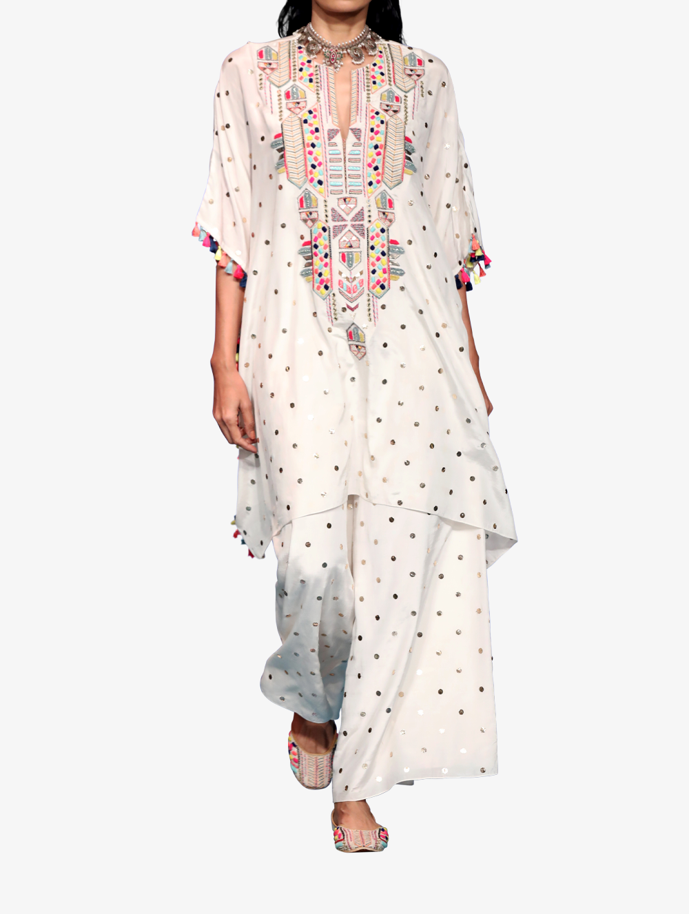 Off-white Dot Mukaish kaftan + Trousers