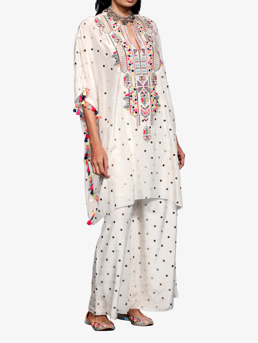 Off-white Dot Mukaish kaftan + Trousers
