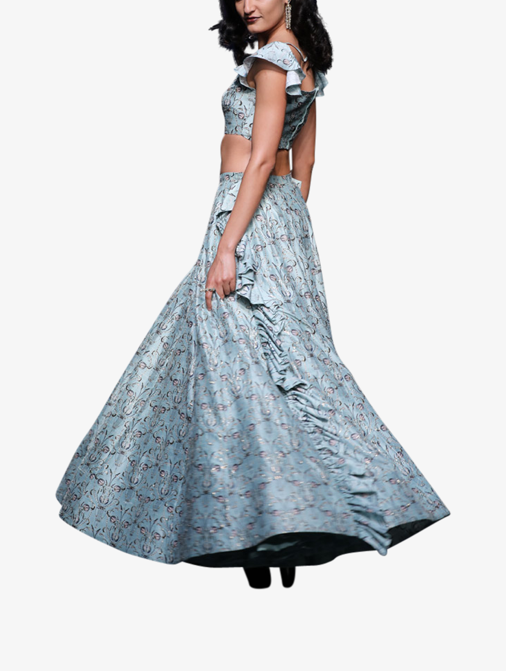 Off-shoulder embroidered choli + lehenga