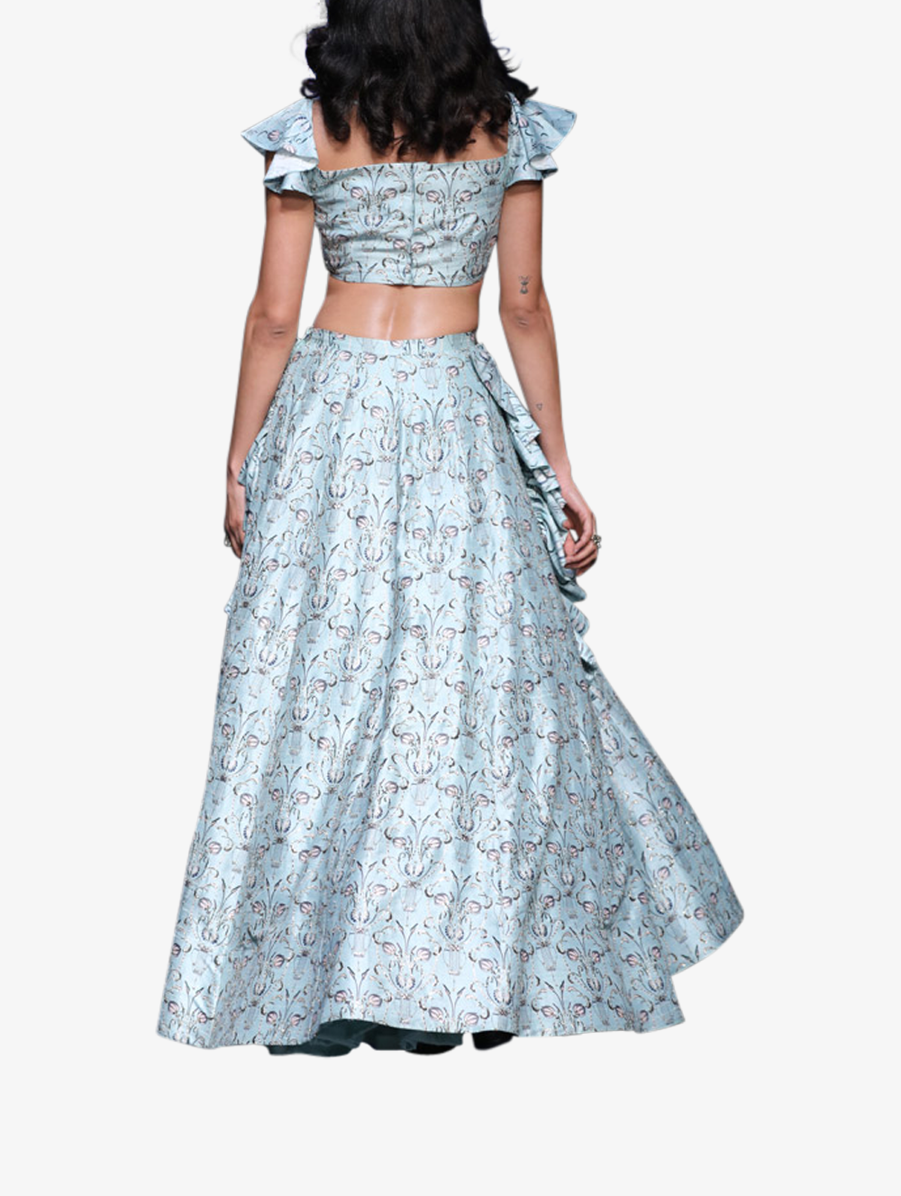 Off-shoulder embroidered choli + lehenga