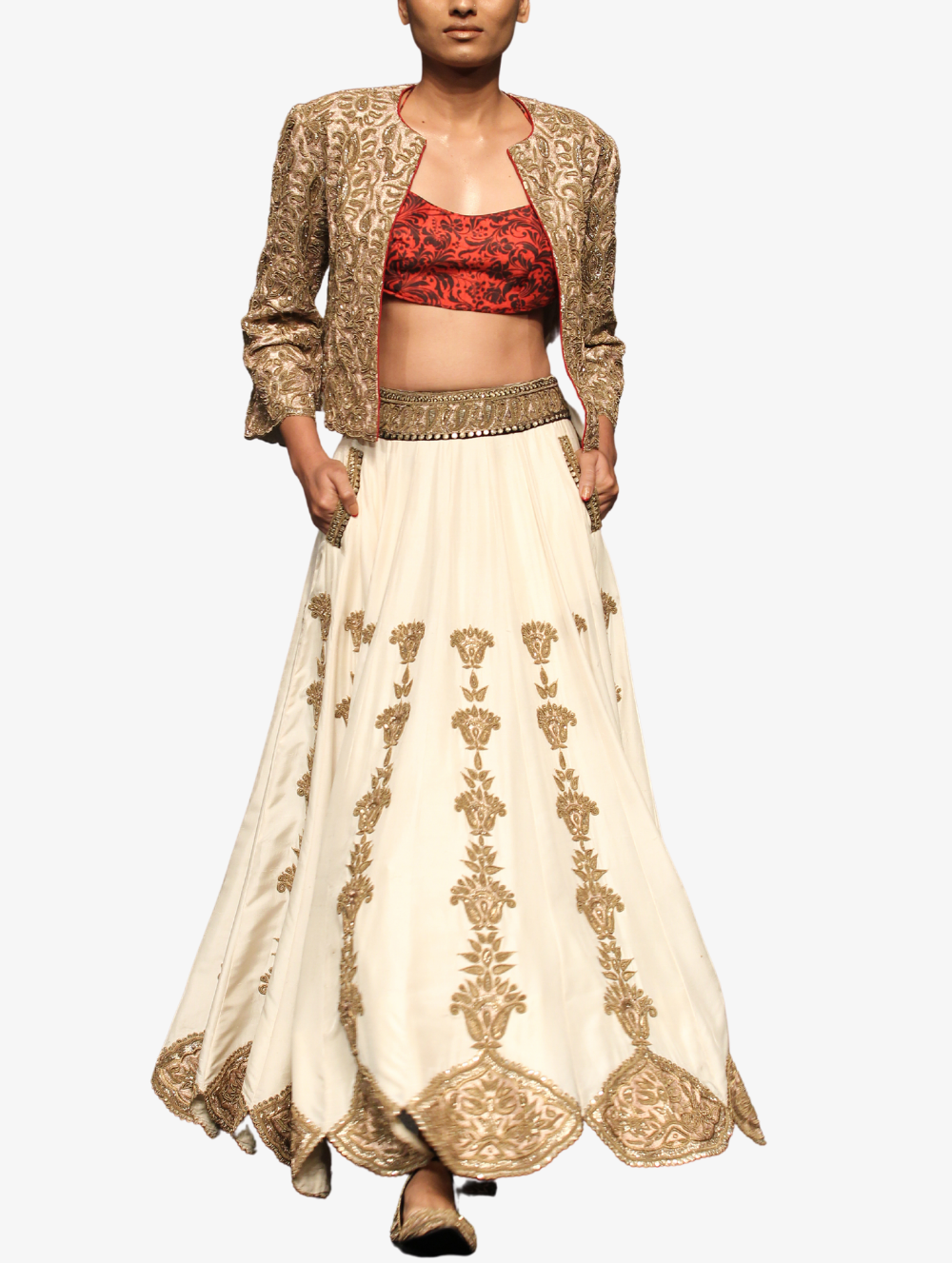 Off-White Embroidered Jacket Lehenga Set