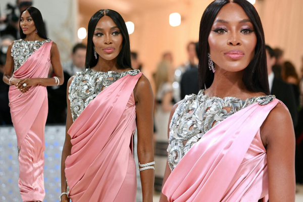 Naomi Campbell stands out at the Met Gala 2023 in a stunning saree style outfit