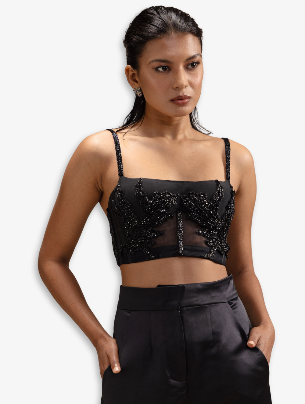 Corset hand embroidered Crop Top - Ayumi Top