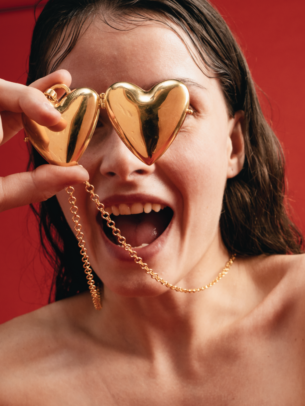 Love Heart Long Gold Locket