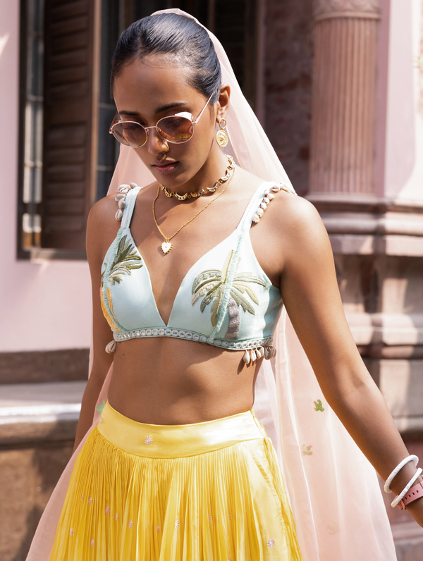 Daisies on Marigold, Palmtree Pineapple Dupatta