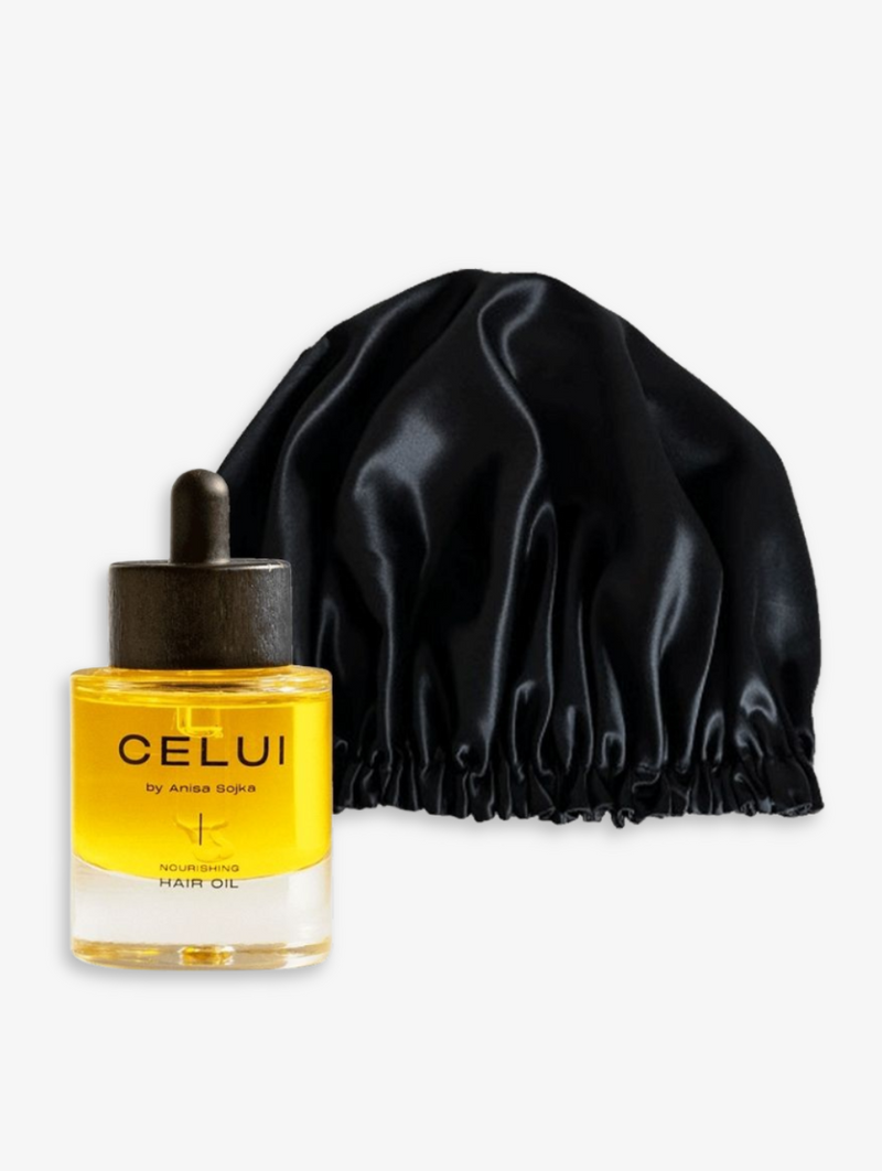 Silk Hair Cap & Nourishing Oil Bundle