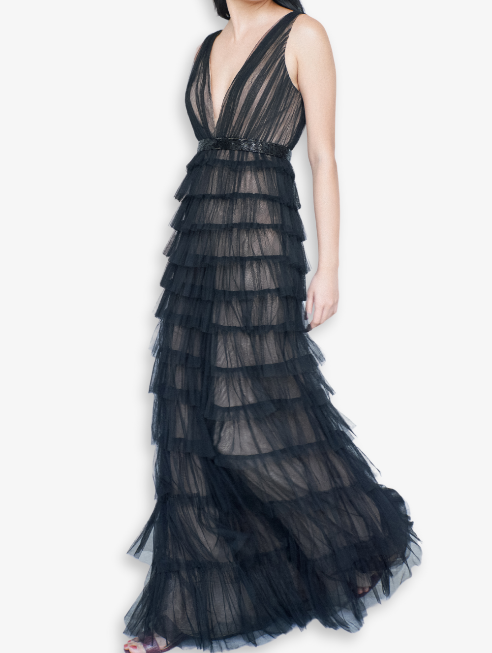 Black Daisy Tiered Tulle Gown