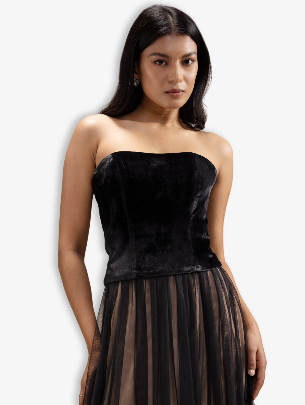 Black strapless Velvet Corset Top with Tulle Skirt - Arlo