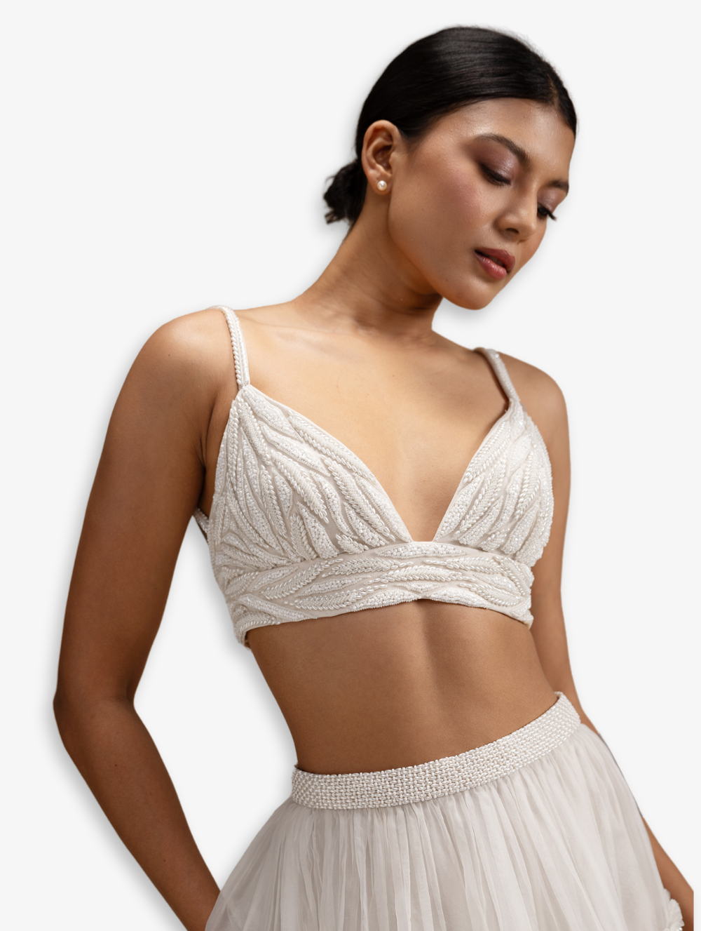 White embellished Bralette and White Maxi Skirt - Lola