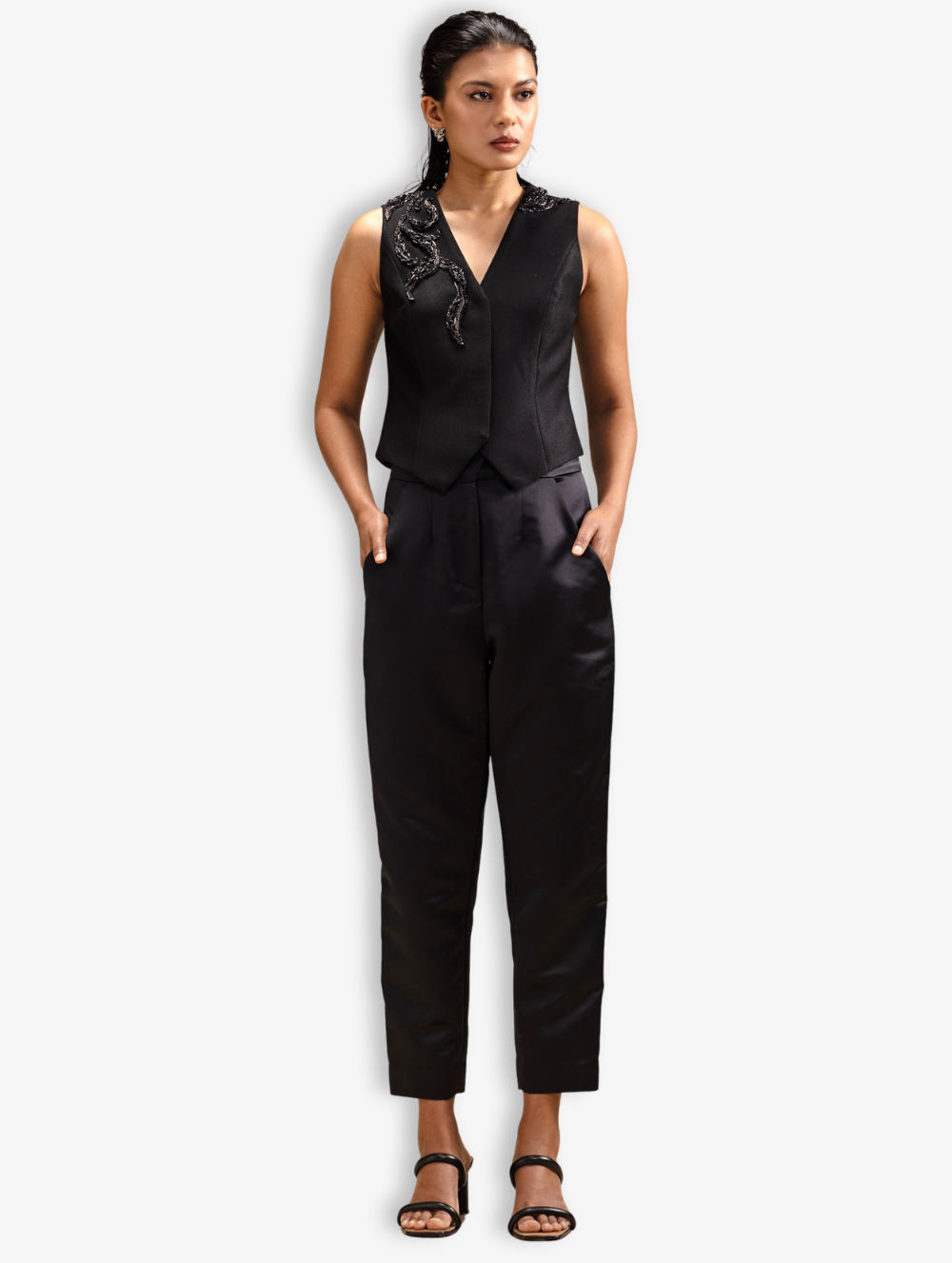 Fitted Embroided Waistcoat  - Nori