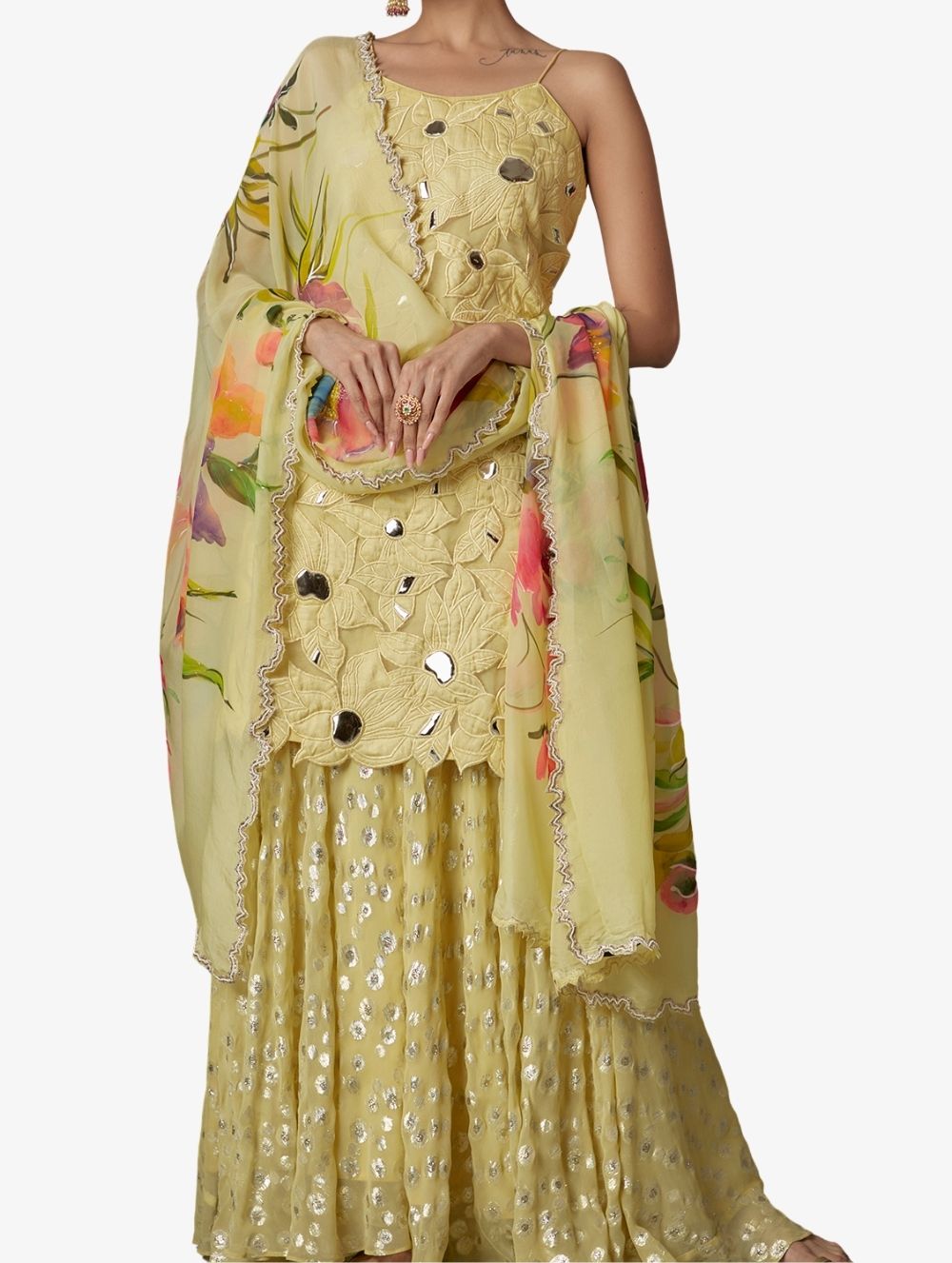 Yellow Hand Painted Sharara Set