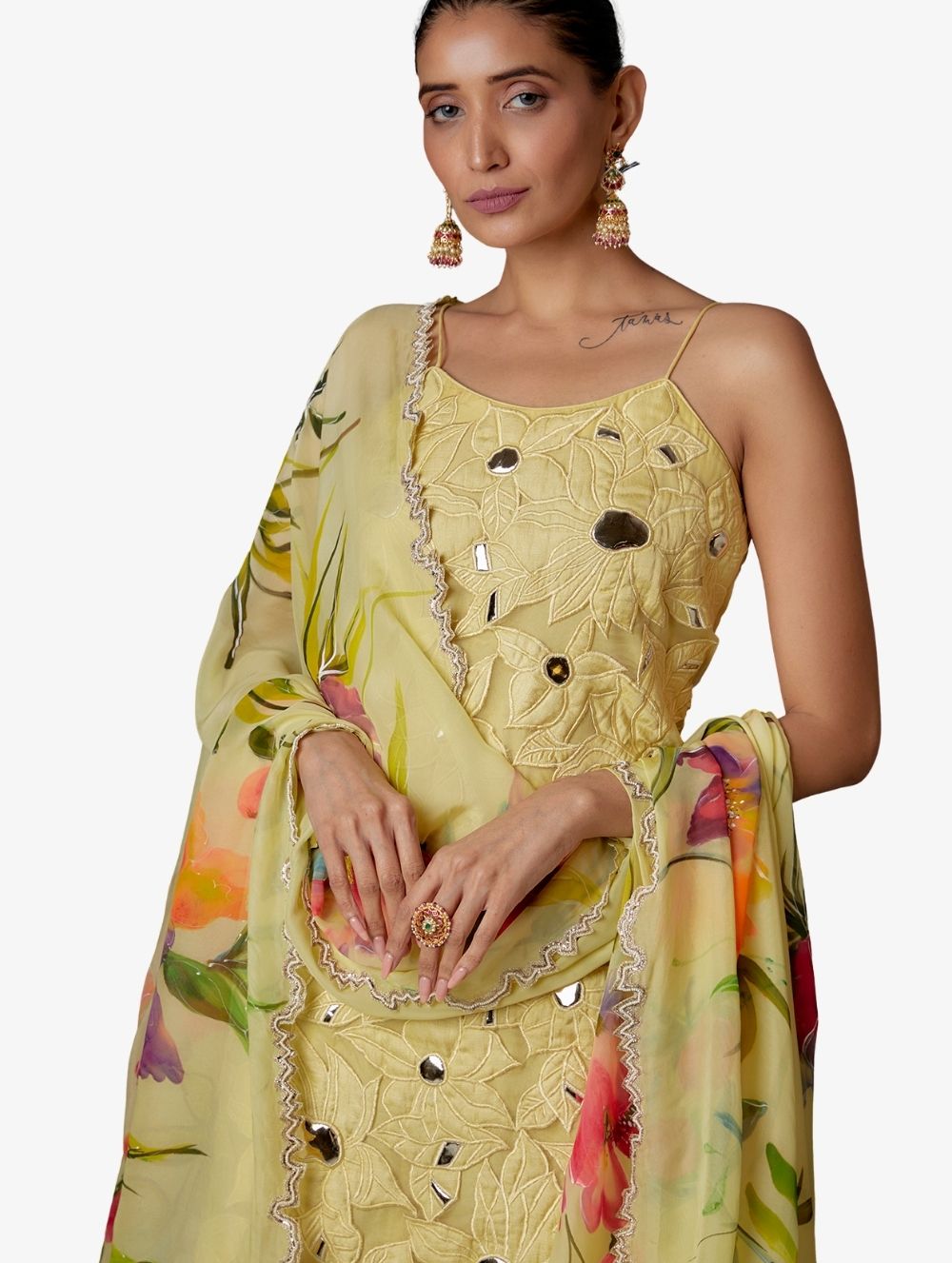 Yellow Hand Painted Sharara Set