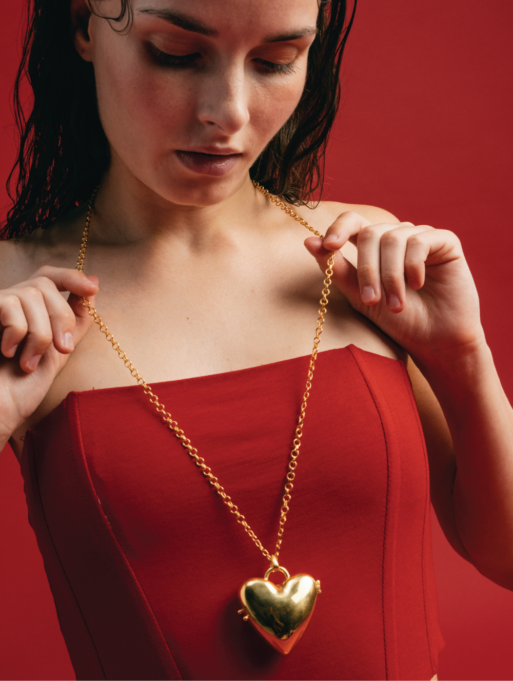 Love Heart Long Gold Locket