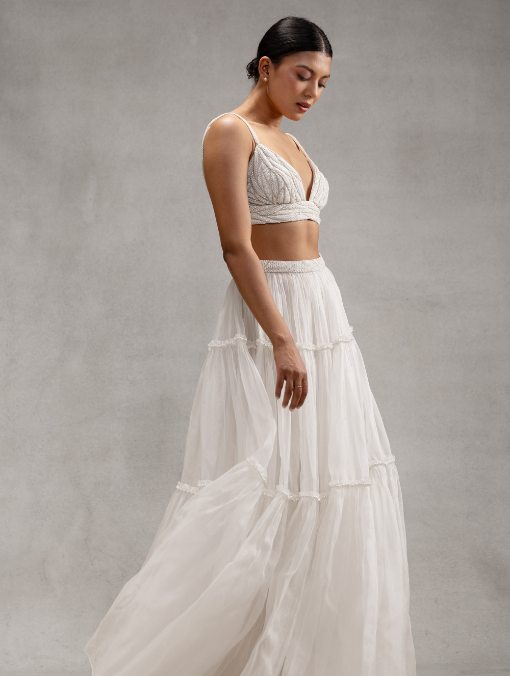 White embellished Bralette and White Maxi Skirt - Lola