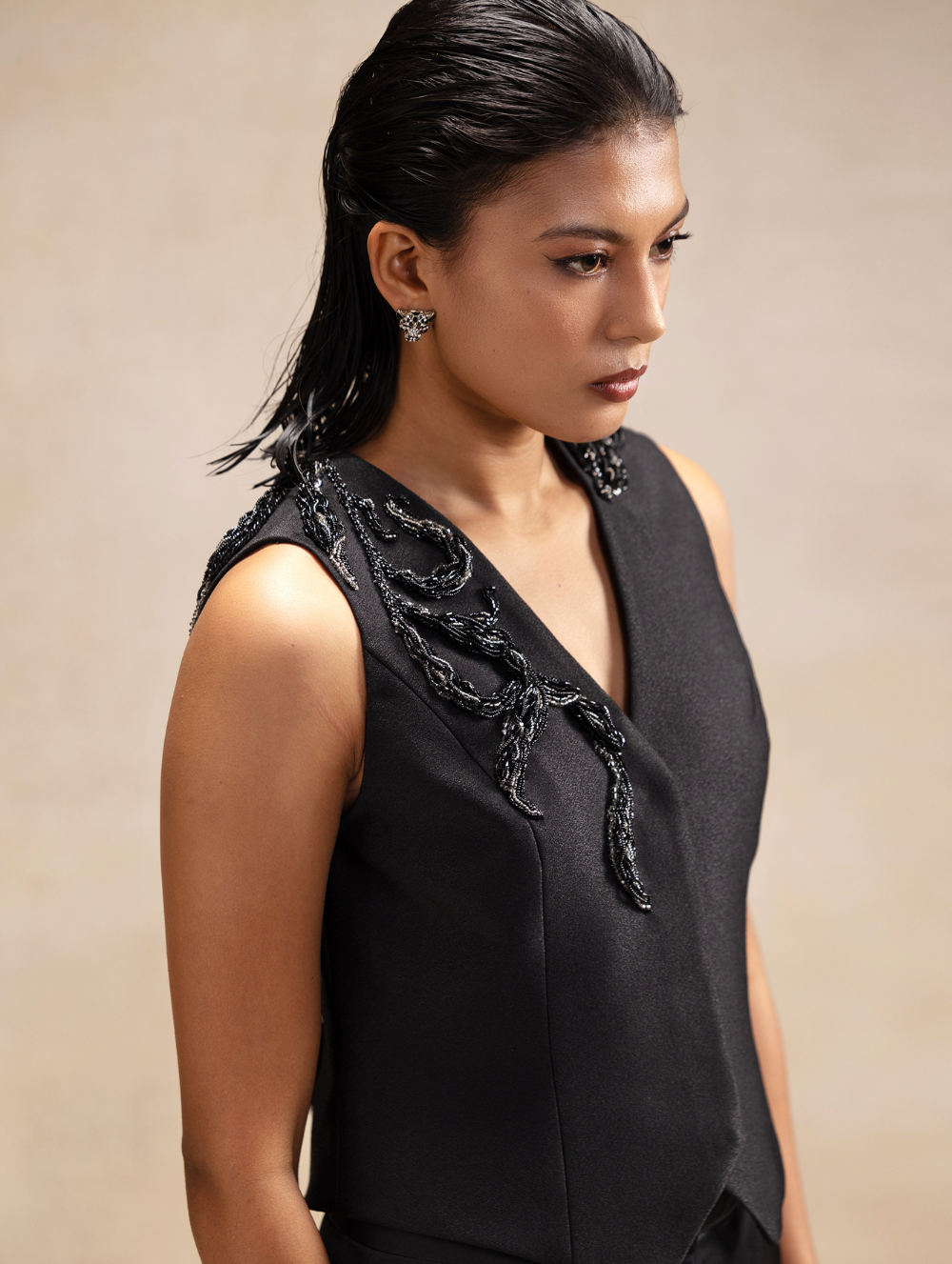 Fitted Embroided Waistcoat  - Nori