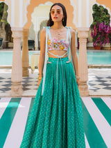 Watermelon Green Bandhini + Bow Dupatta