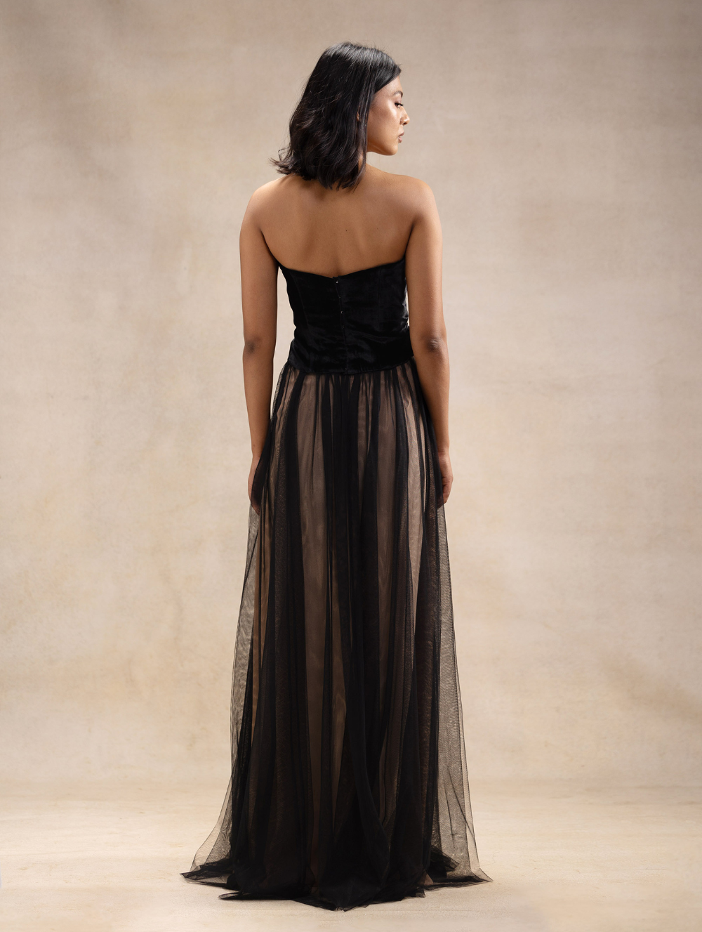 Black strapless Velvet Corset Top with Tulle Skirt - Arlo