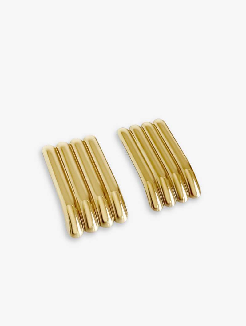 Gold rectangle ribbed earrings