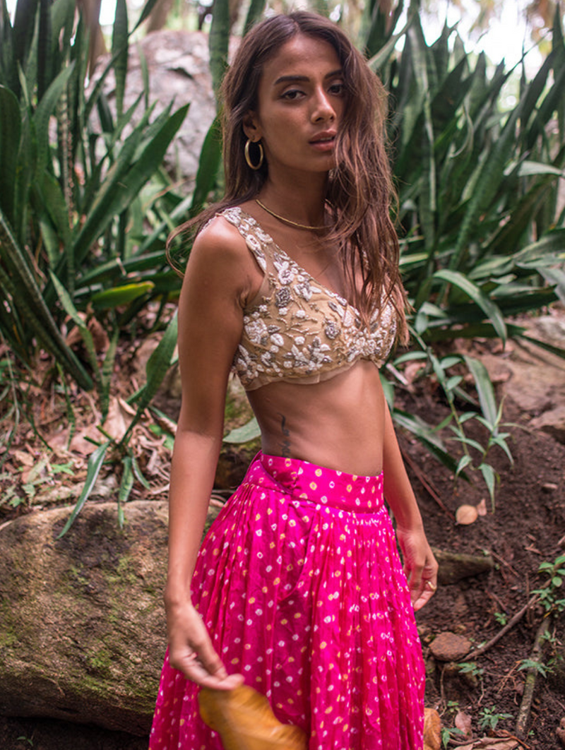 Pink Bandhini, Slink Nude Blouse