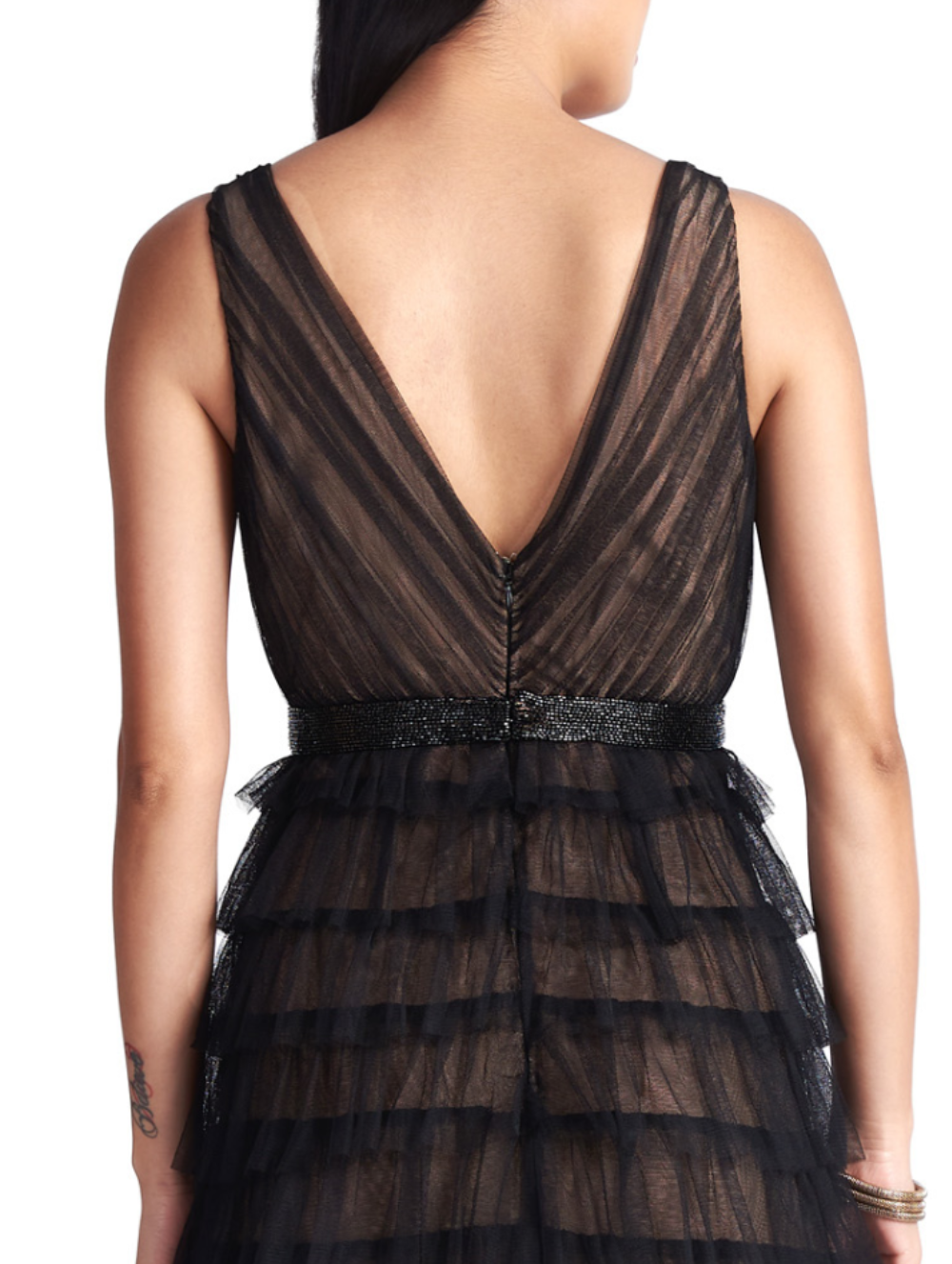 Black Daisy Tiered Tulle Gown