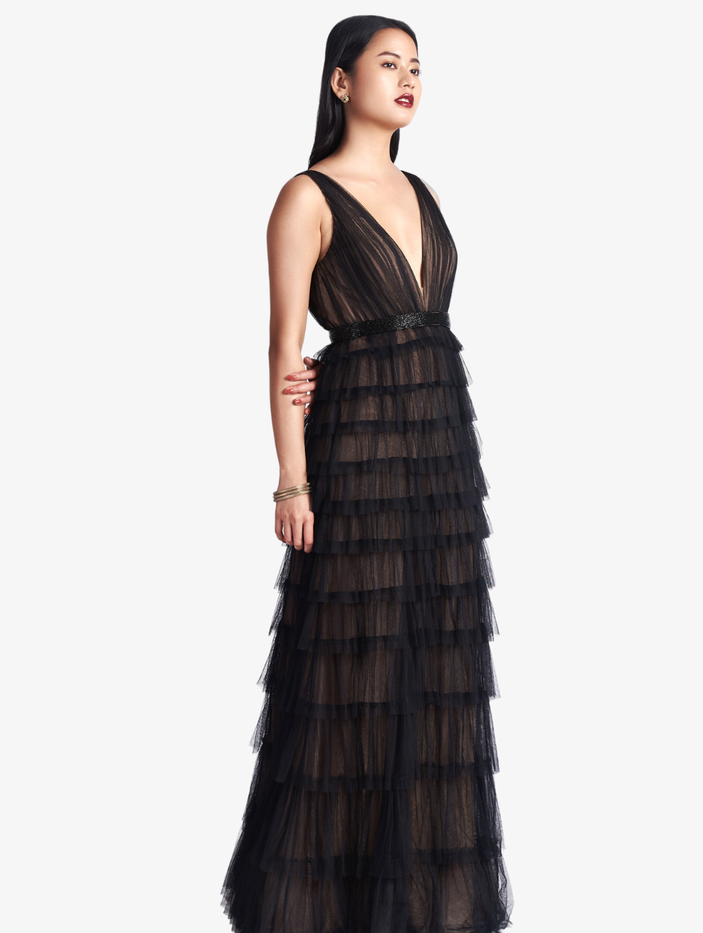 Black Daisy Tiered Tulle Gown