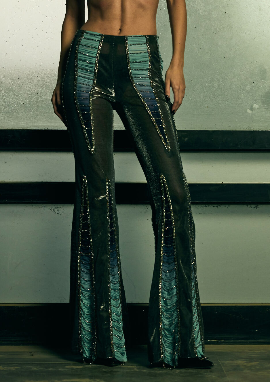 Gunmetal Ladder Boot-cut Trousers