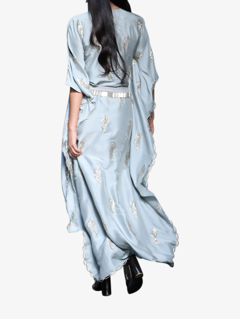 Blue kaftan with a mukaish and georgette belt set
