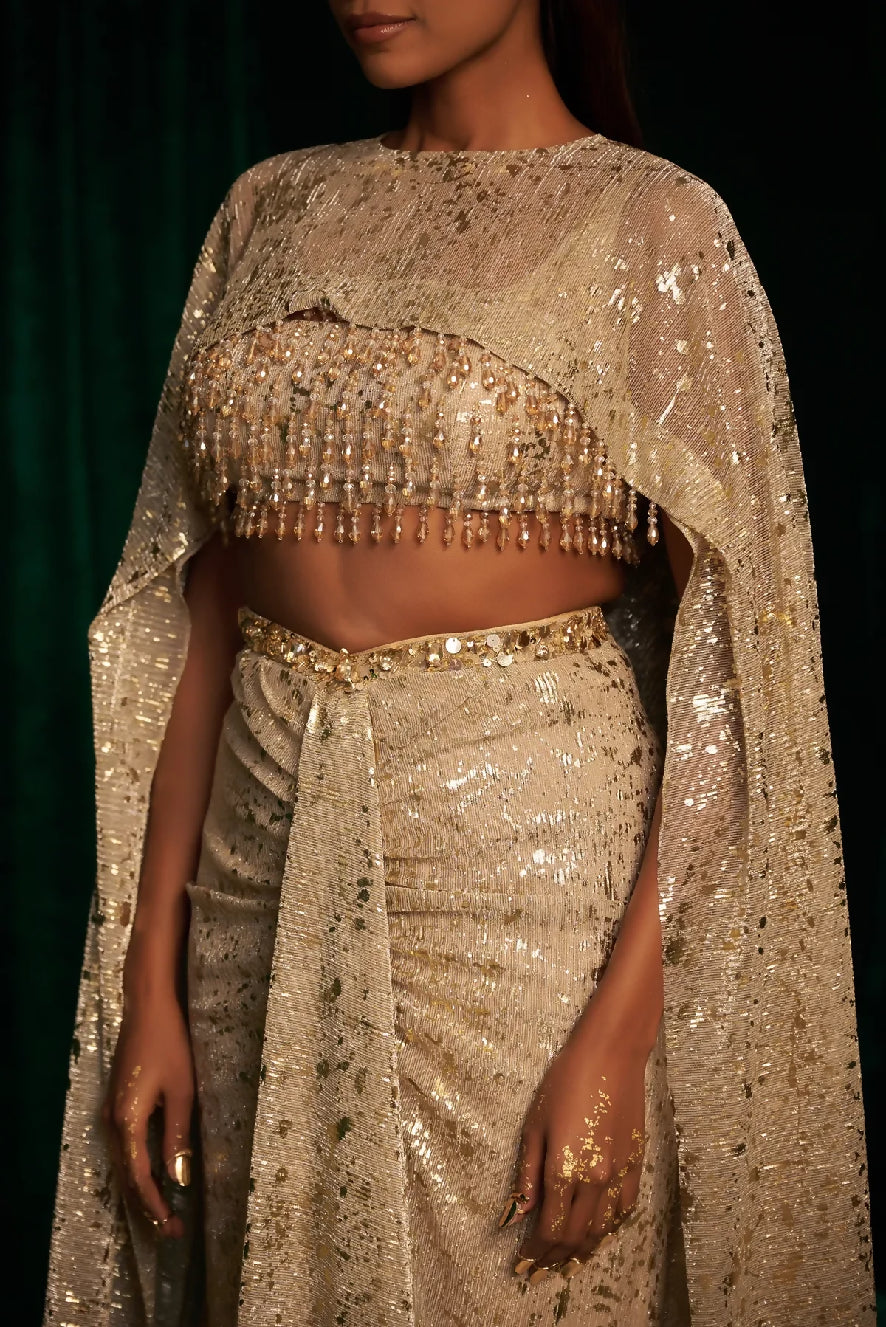 Drape Skirt With Long Cape Set