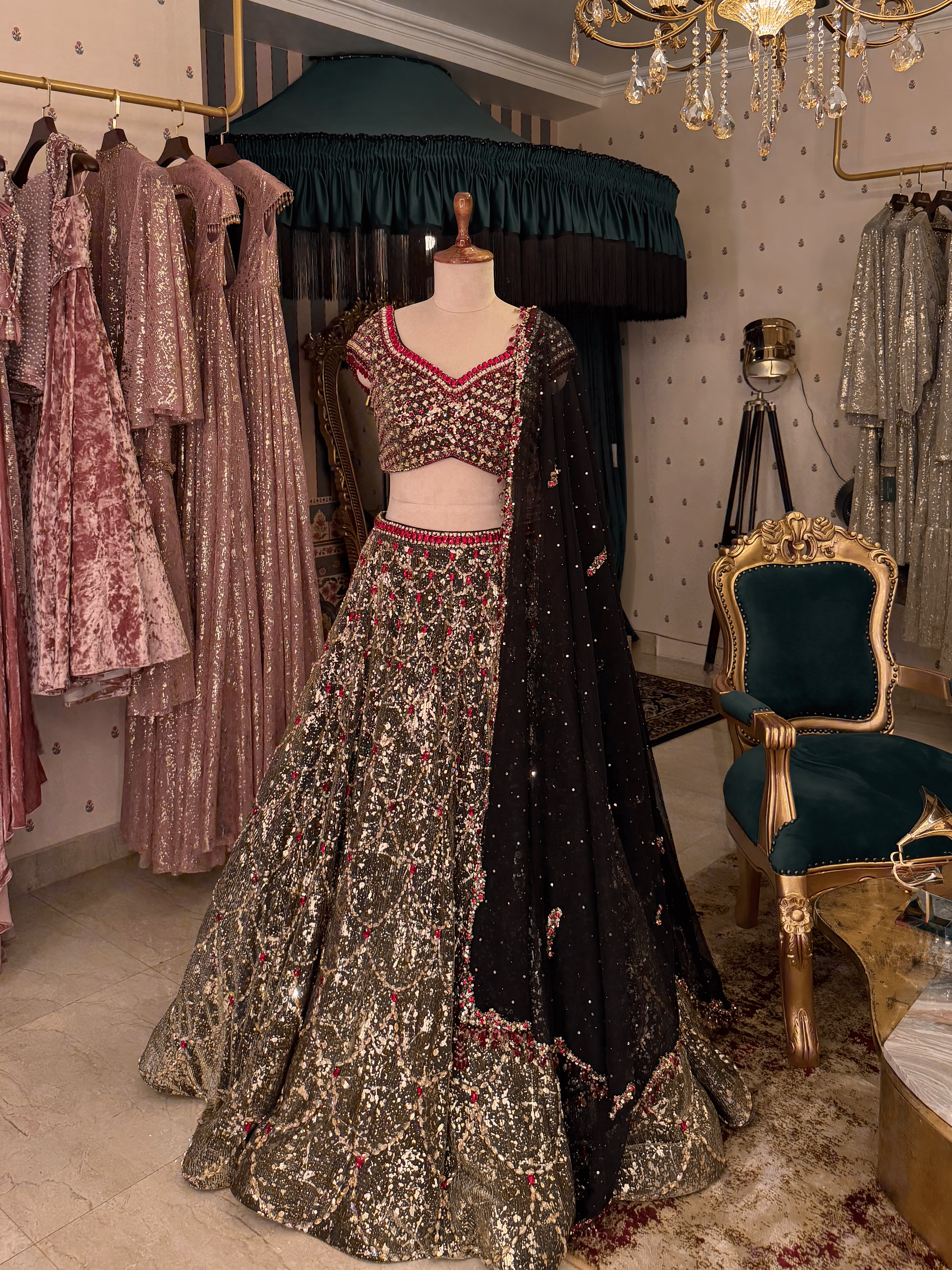 Black red lehenga Set