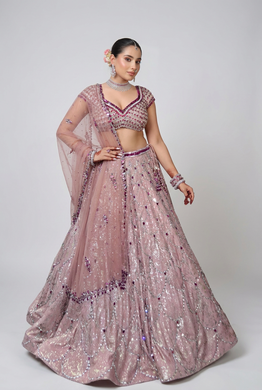 Pink & silver lehenga set