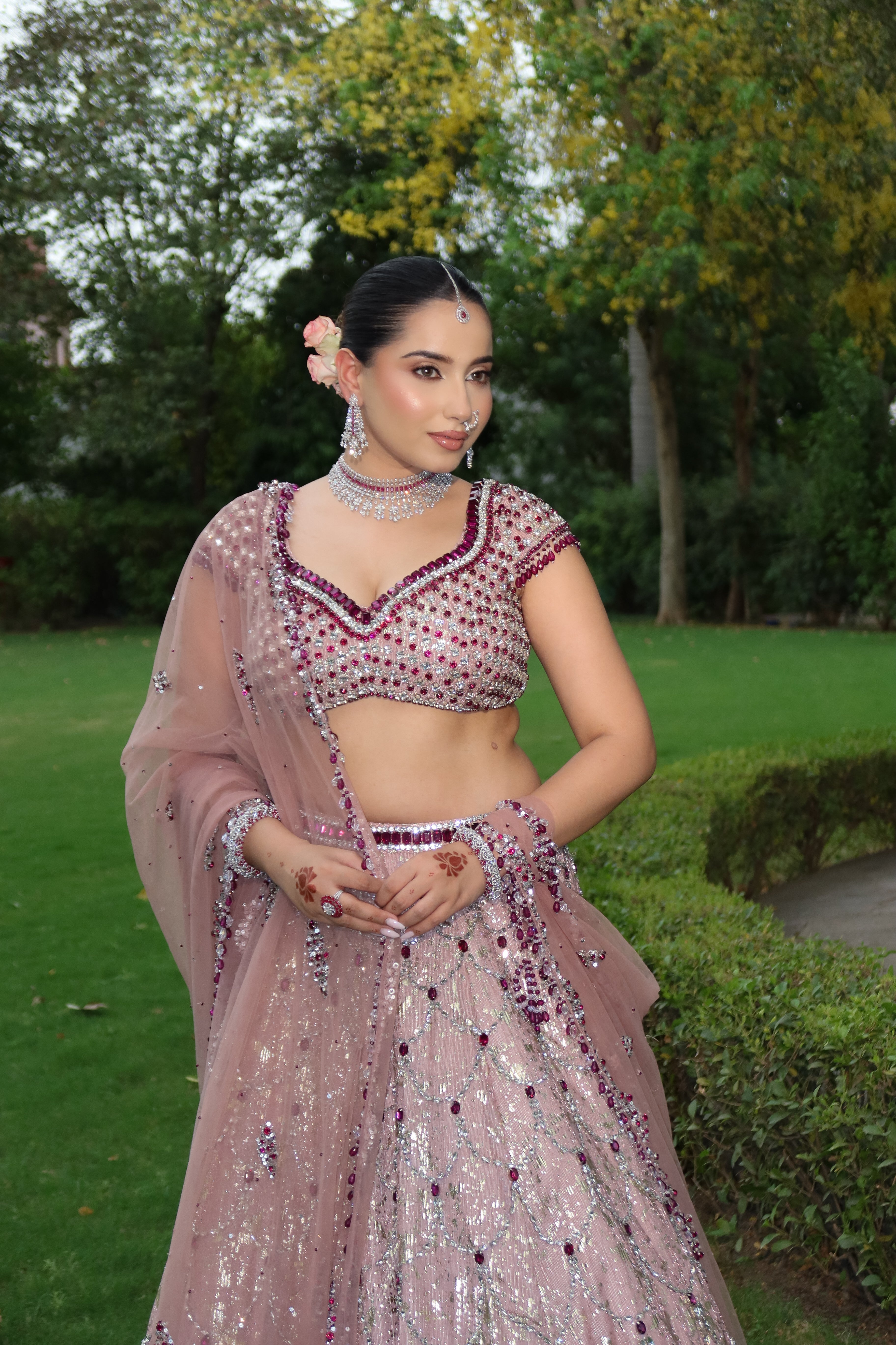 Pink & silver lehenga set