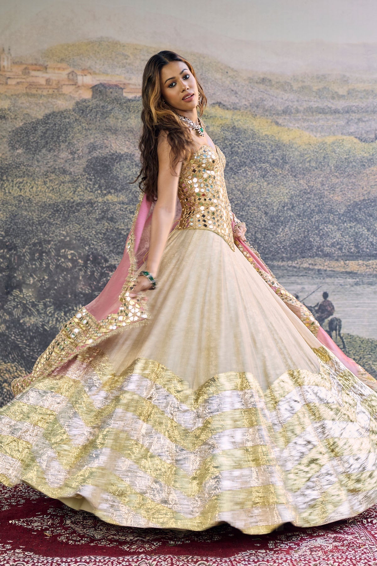 Sunehri Roshan Mirror Lehenga Set