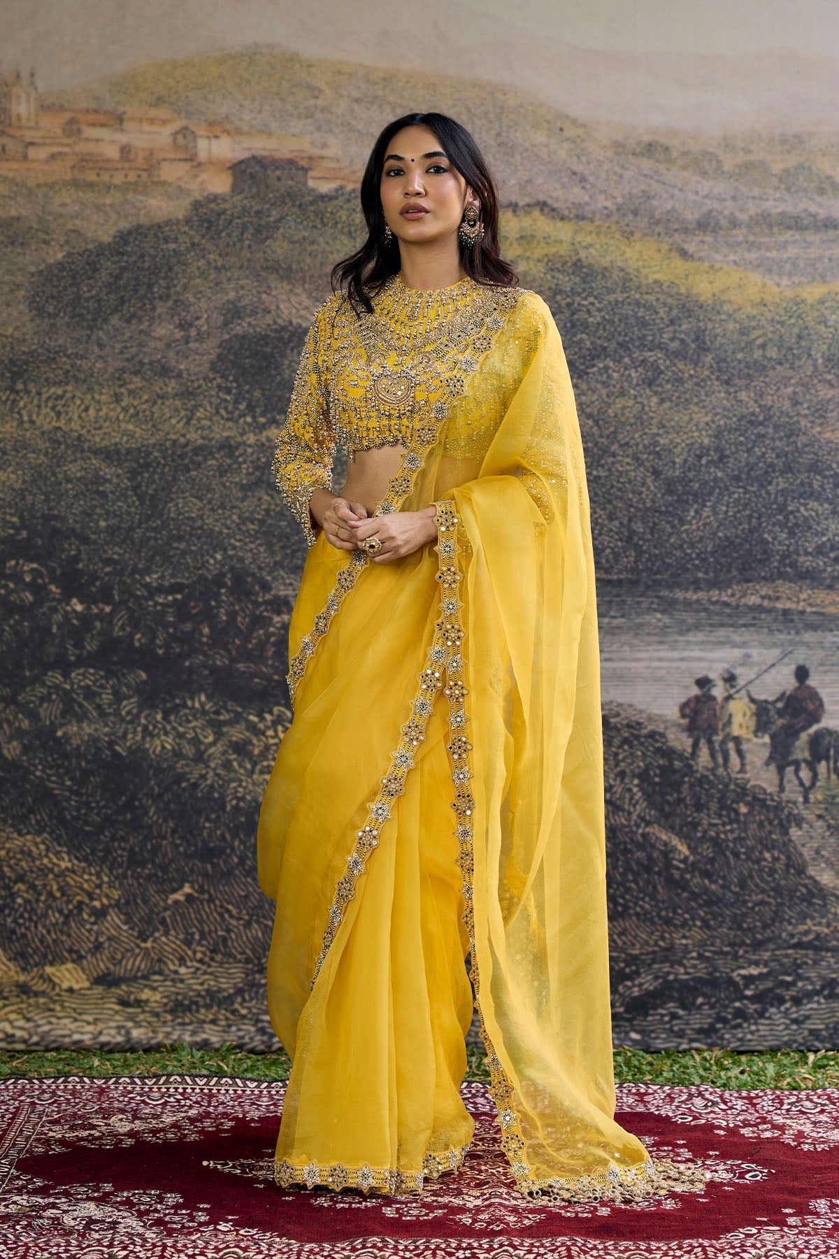 Peela Tara Organza Saree Set