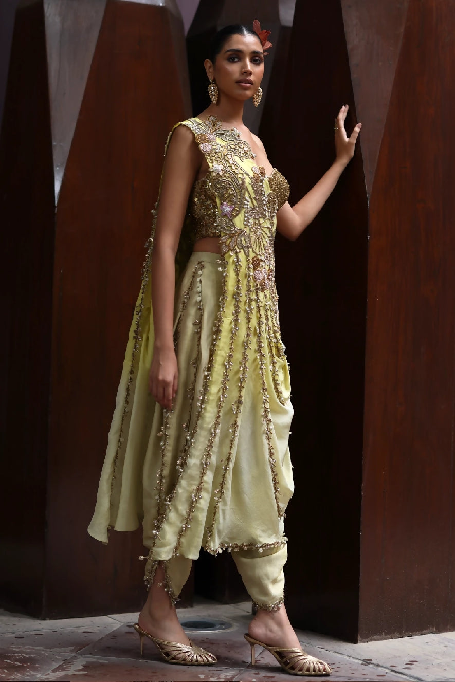 Osa One-Shoulder Cocoon Cape Set in Yellow