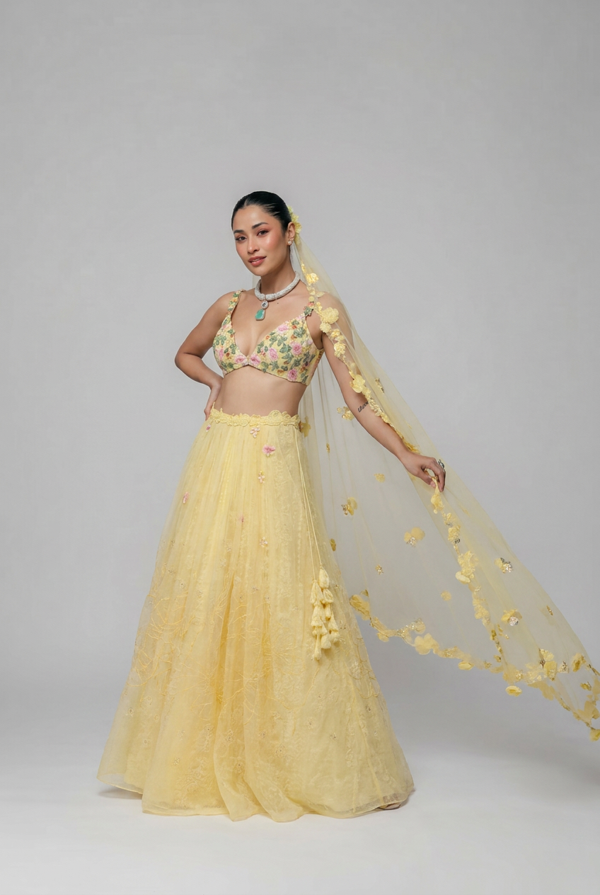 A YELLOW HALDI LEHENGA
